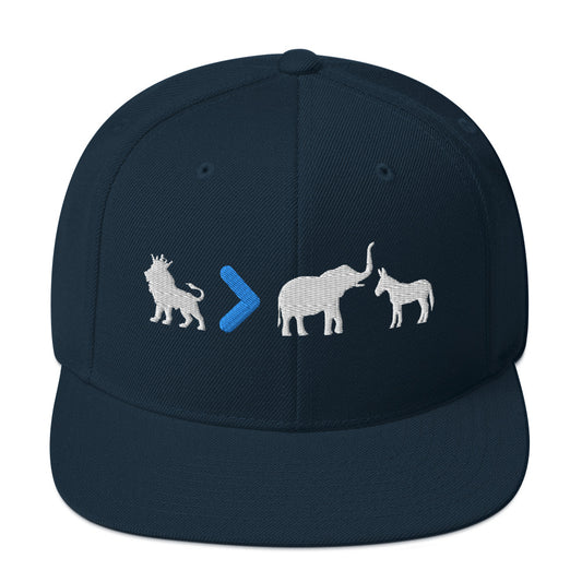 Lion greather than Rep. and Dem. Snapback Hat
